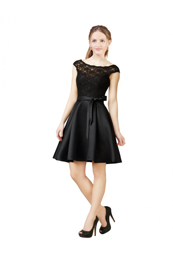 Buy Lace and Satin Cocktail Bridesmaid Dress with V-Back UK