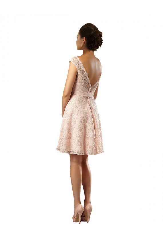 Buy Short Knee Length Lace Bridesmaid Dress with Matching Chiffon Tie Sash UK