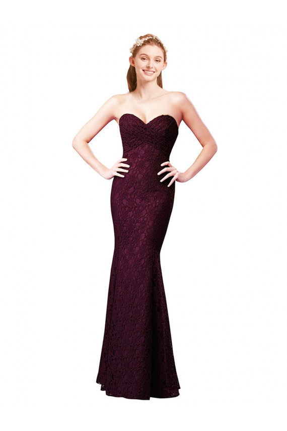 Buy Fitted Long Lace Bridesmaid Dress with Sweetheart Neckline UK