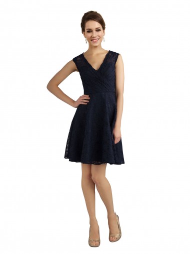 Buy Short V-Neck Lace Cocktail Bridesmaid Dress with Illusion Back UK