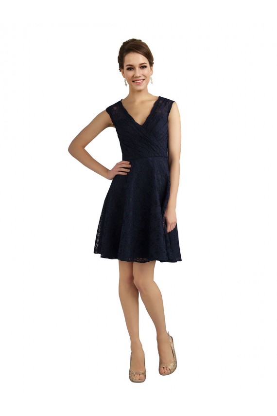 Buy Short V-Neck Lace Cocktail Bridesmaid Dress with Illusion Back UK