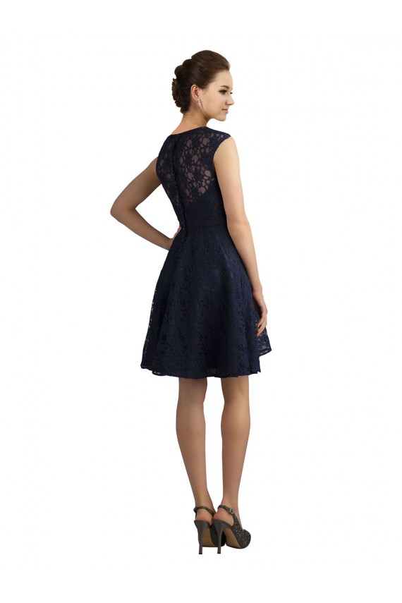 Buy Short V-Neck Lace Cocktail Bridesmaid Dress with Illusion Back UK