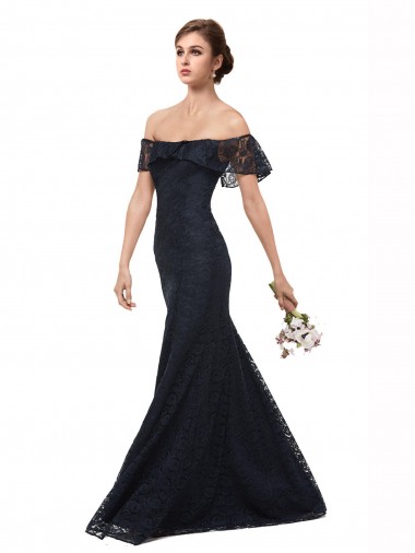 Buy Off the Shoulder Long Lace Bridesmaid Dress / Prom Dress with Flutter Sleeves UK