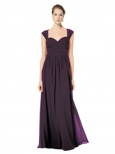 Buy Long Chiffon Sweetheart Bridesmaid with Lace Straps and Keyhole Back UK