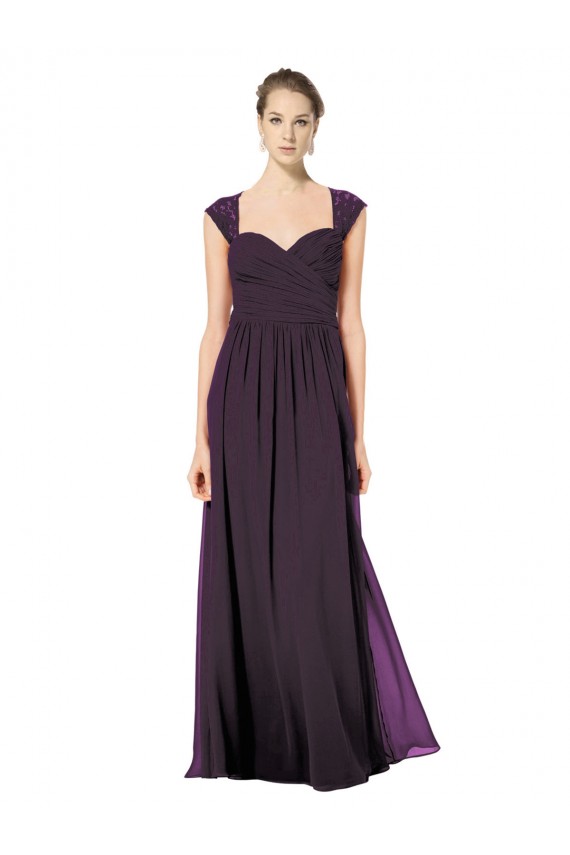 Buy Long Chiffon Sweetheart Bridesmaid with Lace Straps and Keyhole Back UK