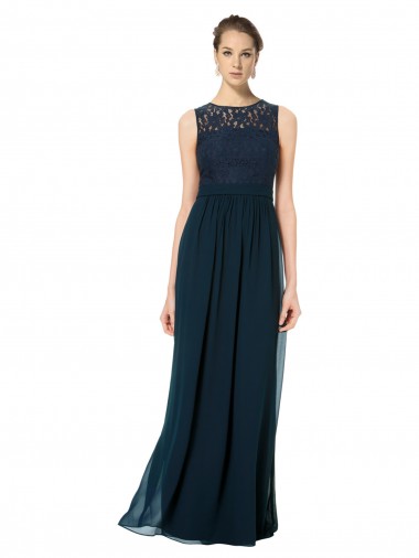 Buy Long Chiffon Bridesmaid Dress with Lace Sleeveless Bodice and Keyhole Back UK
