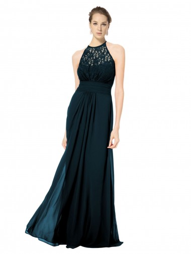 Buy Lace Halter Bodice Long Chiffon Bridesmaid Dress UK