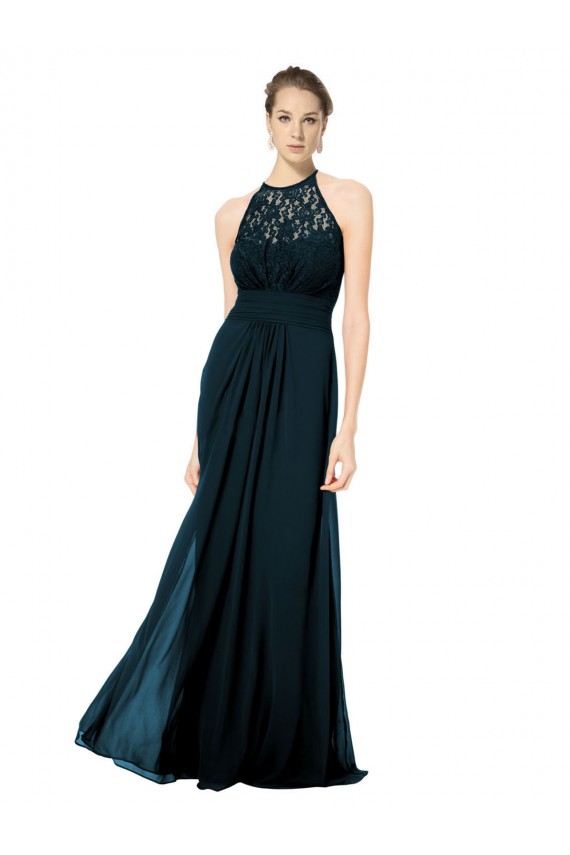 Buy Lace Halter Bodice Long Chiffon Bridesmaid Dress UK