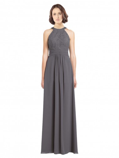 Buy Long Chiffon Bridesmaid Dress with Corded Lace Bodice UK