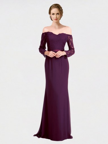 Buy Full Length Long Bridesmaid Dress with Lace Off The Shoulder Bodice UK