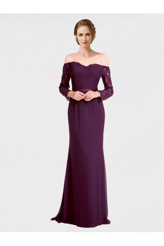 Buy Full Length Long Bridesmaid Dress with Lace Off The Shoulder Bodice UK