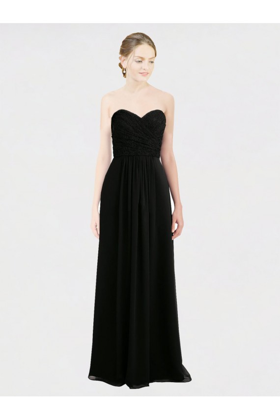 Buy Long Strapless Lace Bodice Bridesmaid Dress with Sweetheart Neckline and Criss-Cross Pleats UK