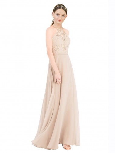 Buy High Halter Neck Illusion Lace Bridesmaid Dress / Prom Dress with Chiffon Skirt and Keyhole Back UK