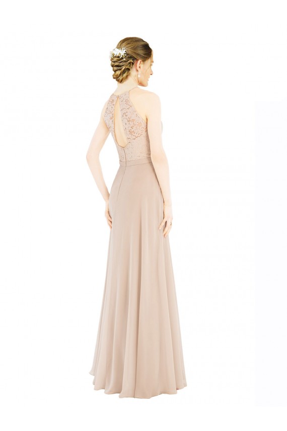 Buy High Halter Neck Illusion Lace Bridesmaid Dress / Prom Dress with Chiffon Skirt and Keyhole Back UK