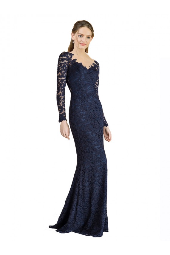 Buy Illusion Long Sleeves Lace Bridesmaid Dress / Prom Dress with Sheer Keyhole Back UK