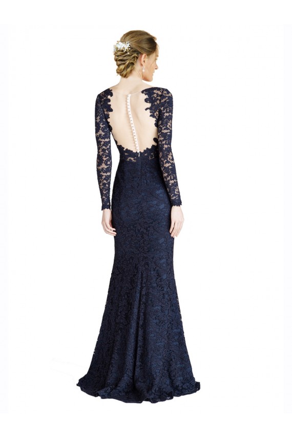 Buy Illusion Long Sleeves Lace Bridesmaid Dress / Prom Dress with Sheer Keyhole Back UK