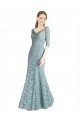 Buy Half Sleeves Pleated Lace Bridesmaid Dress / Prom Dress with Wrap-Around Portrait Neckline UK