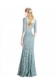 Buy Half Sleeves Pleated Lace Bridesmaid Dress / Prom Dress with Wrap-Around Portrait Neckline UK