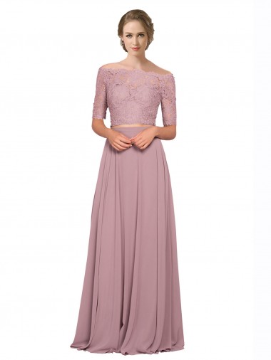 Buy Off the Shoulder Lace Crop Top A-Line Chiffon Bridesmaid Dress / Prom Dress UK