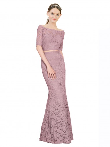 Buy Short Sleeves Crop Top Mermaid Lace Bridesmaid Dress / Prom Dress UK