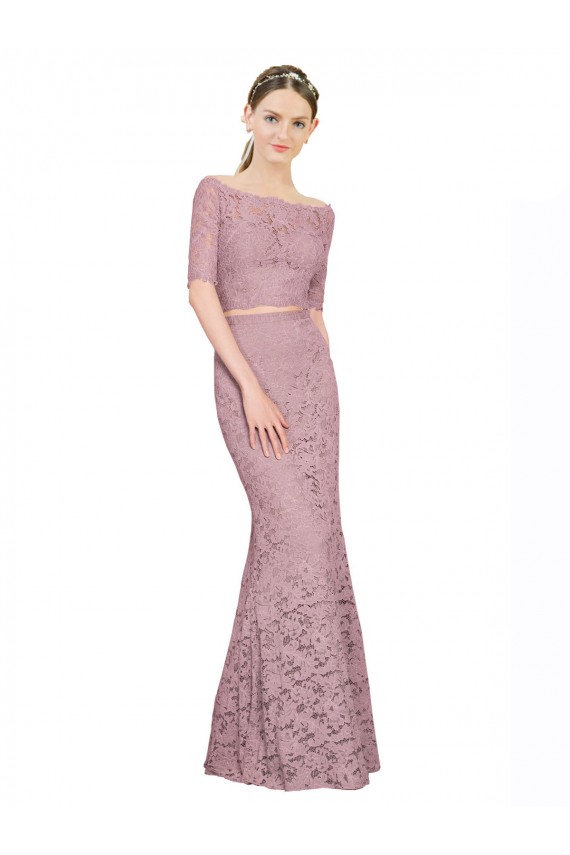 Buy Short Sleeves Crop Top Mermaid Lace Bridesmaid Dress / Prom Dress UK