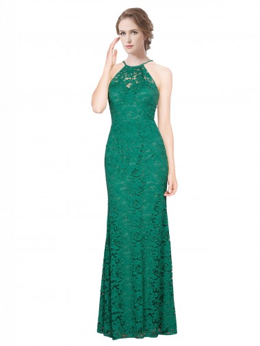 Buy High Illusion Halter Neck Long Lace Bridesmaid Dress / Prom Dress UK