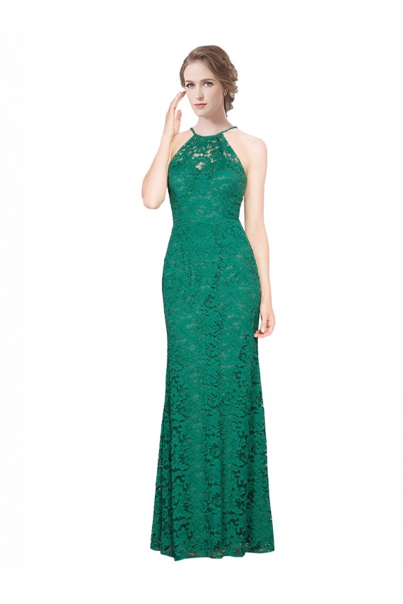 Buy High Illusion Halter Neck Long Lace Bridesmaid Dress / Prom Dress UK