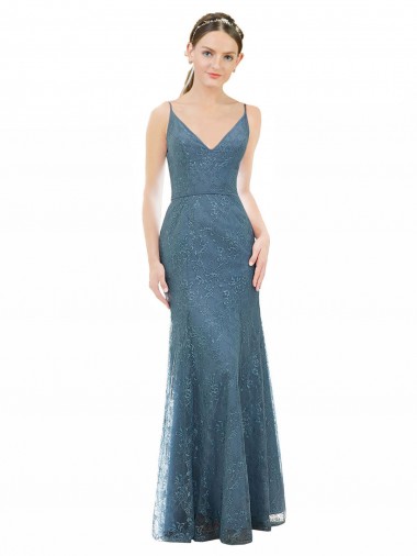 Buy Deep V-Neck All Over Chantilly Lace Bridesmaid Dress with Criss Cross Open Back UK