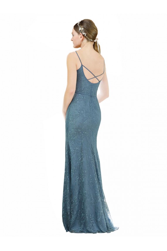 Buy Deep V-Neck All Over Chantilly Lace Bridesmaid Dress with Criss Cross Open Back UK