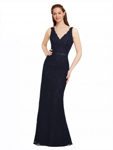 Buy Lace Bridesmaid Dress with Satin Waistband and Open Back UK