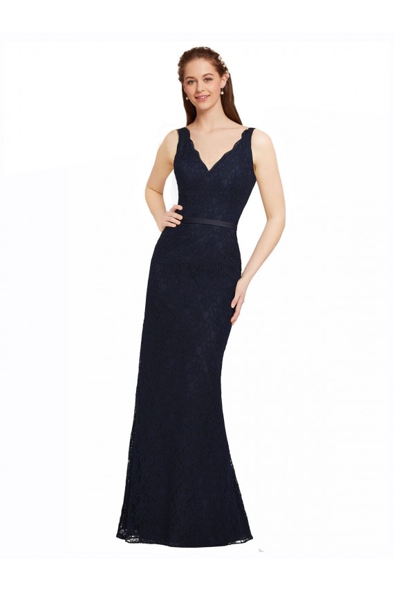 Buy Lace Bridesmaid Dress with Satin Waistband and Open Back UK