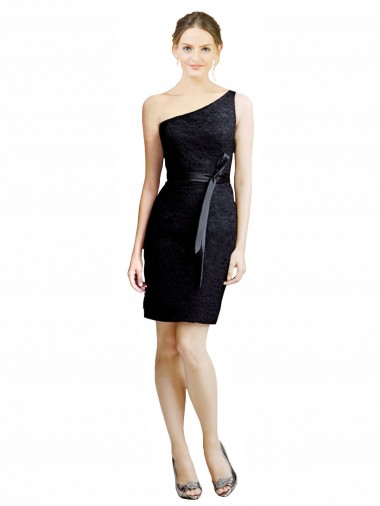 Buy One Shoulder Short Lace Cocktail Bridesmaid Dress with Satin Waistband UK