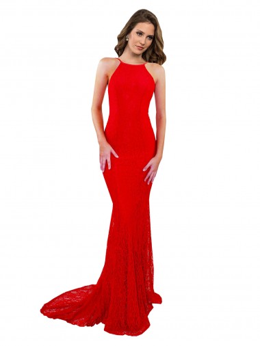 Buy High Neck Long Formal Lace Bridesmaid Dress / Prom Dress with Open Back Straps UK
