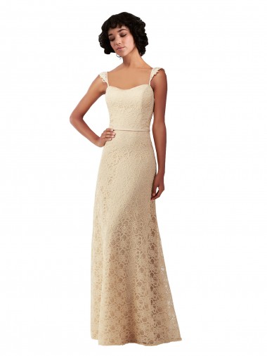 Buy Lace A-Line Long Bridesmaids Dress with Satin Waistband UK