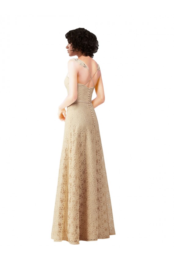 Buy Lace A-Line Long Bridesmaids Dress with Satin Waistband UK