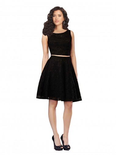 Buy Two Piece Short Lace Cocktail Bridesmaid Dress with Jewel Neckline UK