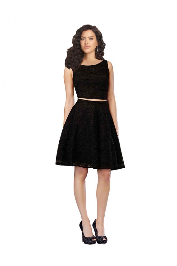 Buy Two Piece Short Lace Cocktail Bridesmaid Dress with Jewel Neckline UK