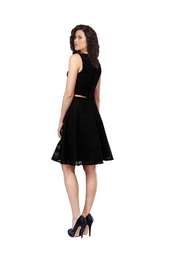 Buy Two Piece Short Lace Cocktail Bridesmaid Dress with Jewel Neckline UK