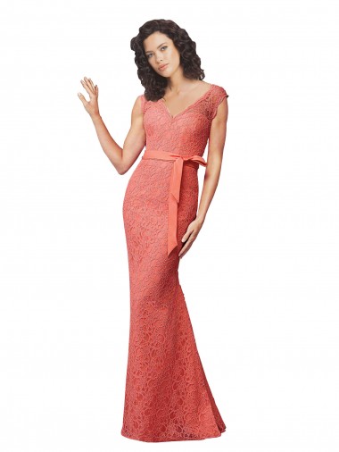 Buy Mermaid Long V-Neck Lace Bridesmaid Dress with Open Back UK