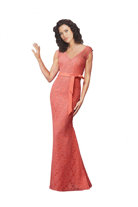 Buy Mermaid Long V-Neck Lace Bridesmaid Dress with Open Back UK