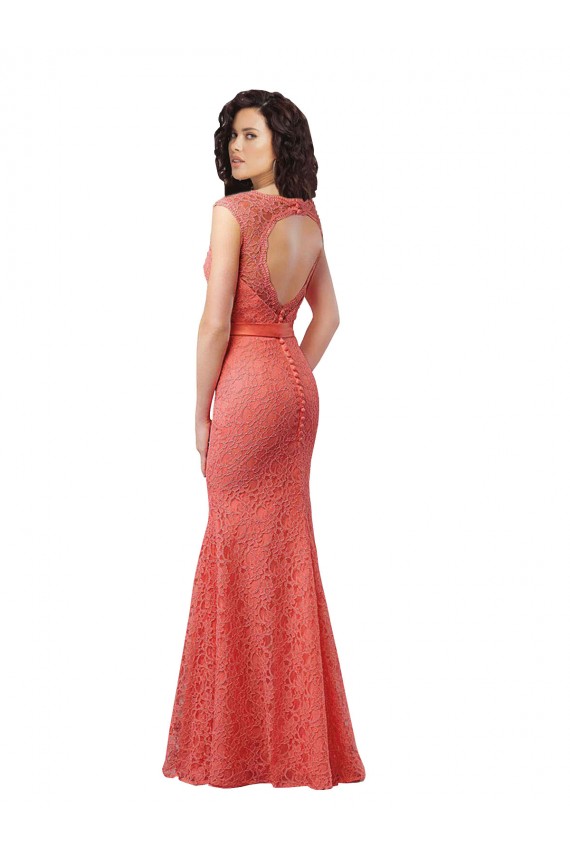 Buy Mermaid Long V-Neck Lace Bridesmaid Dress with Open Back UK