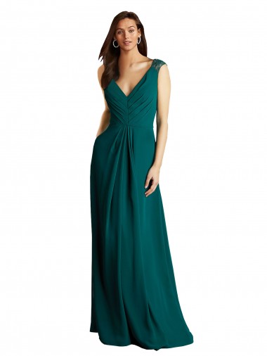Buy Long A-Line Lace and Chiffon Bridesmaid Dress with Open Back UK