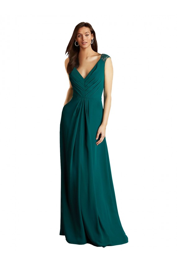 Buy Long A-Line Lace and Chiffon Bridesmaid Dress with Open Back UK