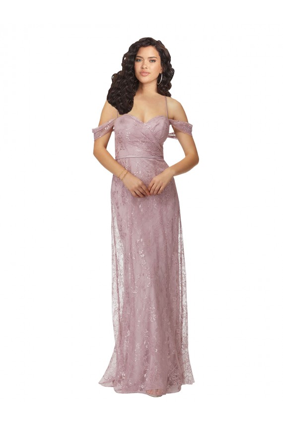 Buy Sweetheart Chantilly Lace Bridesmaid Dress with Off the Shoulder Sleeves UK