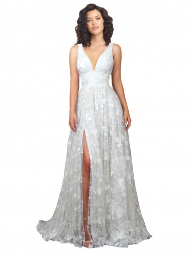 Buy Plunging V-Neckline Wedding Dress with Slit UK