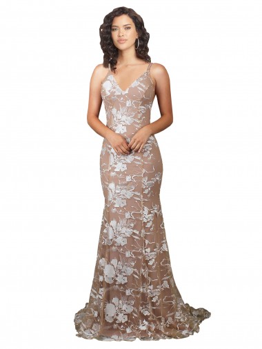Buy Fishtail Shaped V-Neck Embroidered Foral Lace Wedding Dress UK