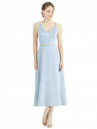 Buy Short Tea Length V-Neck Satin Bridesmaid Dress UK