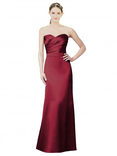 Buy Strapless Satin Bridesmaid Dress with Asymmetrical Draped Bodice UK