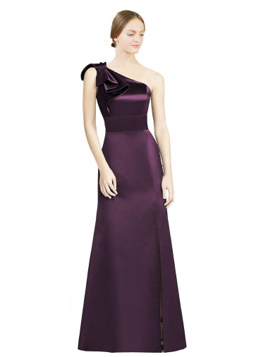 Buy Full Length One Shoulder Satin Bridesmaid Dress with Bow Shoulder Detail UK