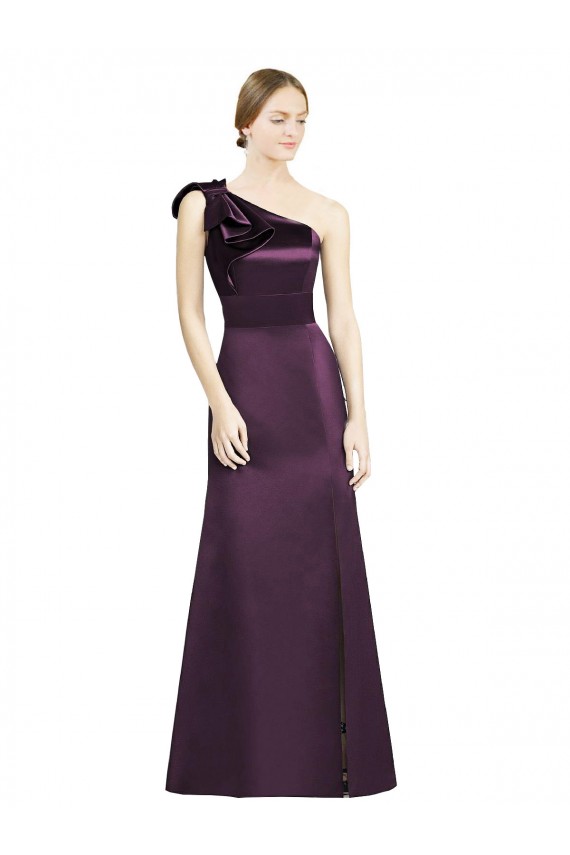 Buy Full Length One Shoulder Satin Bridesmaid Dress with Bow Shoulder Detail UK